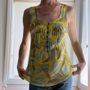 Yellow Floral Pleated Blouse, Banana Republic, Size 2